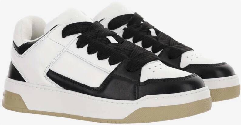 Hogan Leren Vetersneakers Zwart Wit White Heren