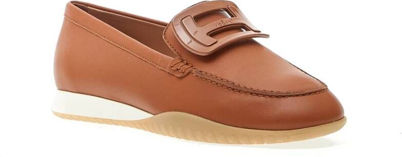 Hogan Beige Leren Loafers voor Vrouwen Brown Dames