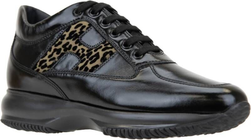 Hogan Luipaardprint Leren Vetersneakers Black Dames