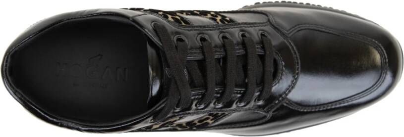 Hogan Luipaardprint Leren Vetersneakers Black Dames