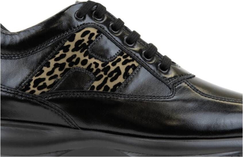 Hogan Luipaardprint Leren Vetersneakers Black Dames