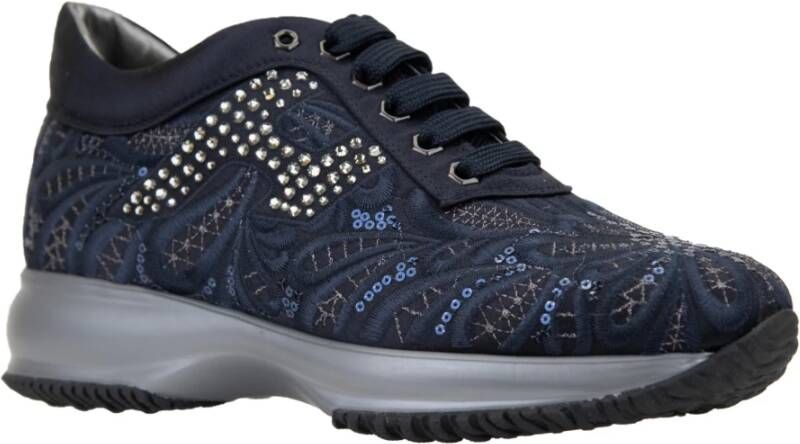 Hogan Paillet Patroon Stof Veterschoenen Blue Dames