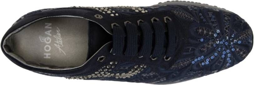 Hogan Paillet Patroon Stof Veterschoenen Blue Dames