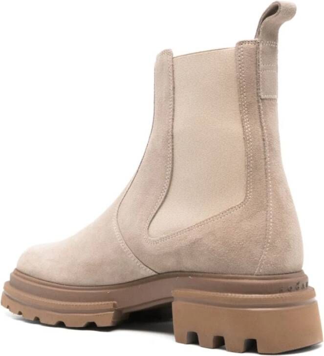 Hogan Platte Suède Schoenen Rubberen Zool Lineair Beige Dames