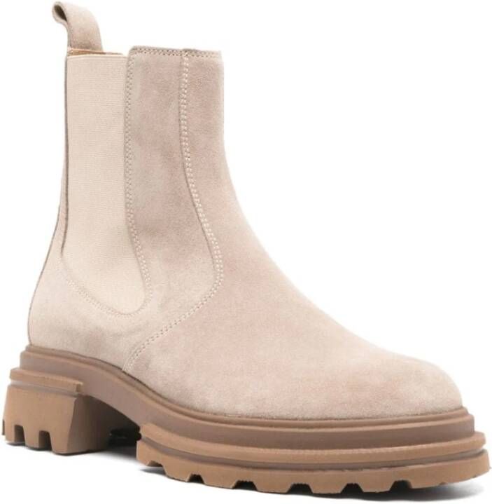 Hogan Platte Suède Schoenen Rubberen Zool Lineair Beige Dames