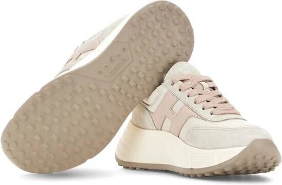 Hogan Roze Leren Veterschoenen Beige Dames