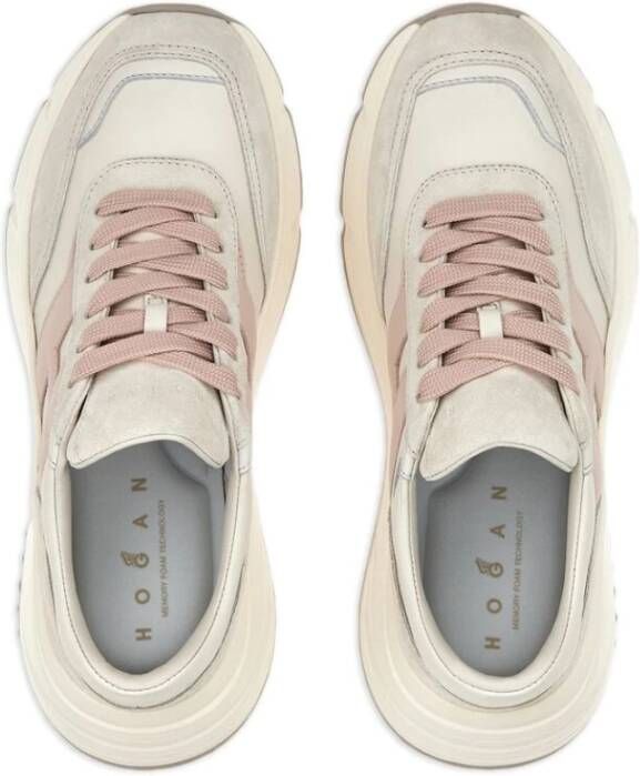 Hogan Roze Leren Veterschoenen Beige Dames