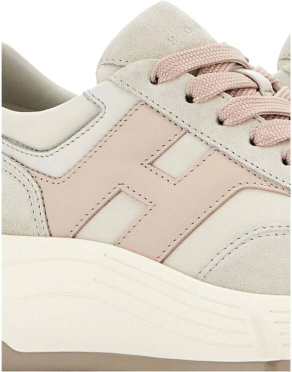 Hogan Roze Leren Veterschoenen Beige Dames