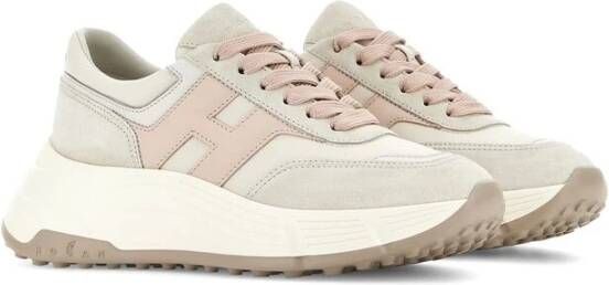 Hogan Roze Leren Veterschoenen Beige Dames