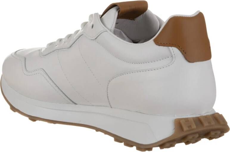 Hogan Bruin Leren Sneakers met Contrastdetail White Heren