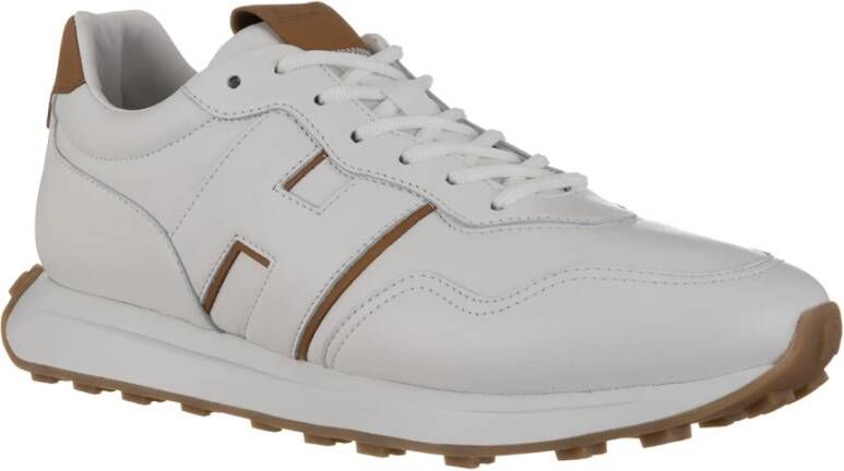 Hogan Bruin Leren Sneakers met Contrastdetail White Heren