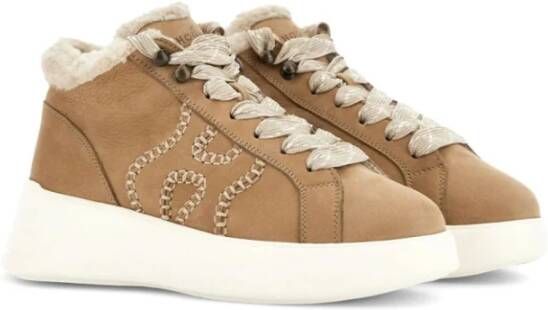 Hogan Trendy Leren High Top Sneakers Beige Dames