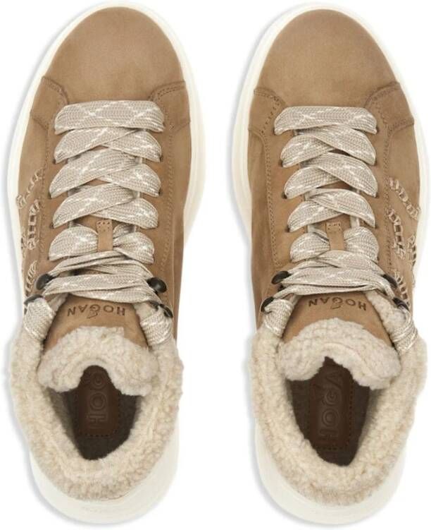 Hogan Trendy Leren High Top Sneakers Beige Dames