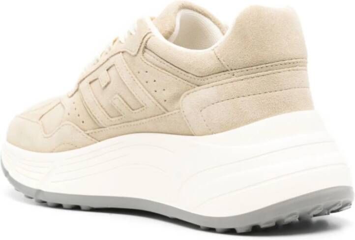 Hogan Sneakers Beige Panel Ontwerp Ronde Neus Beige Dames