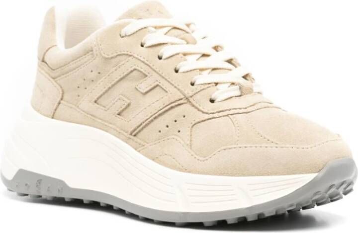 Hogan Sneakers Beige Panel Ontwerp Ronde Neus Beige Dames