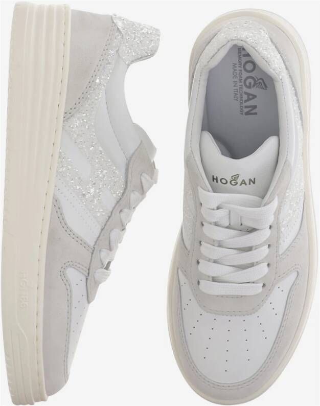 Hogan Sneakers van leer met glitterlogo White Dames