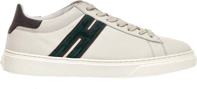 Hogan Witte Leren H Groene Sneakers Wit Heren