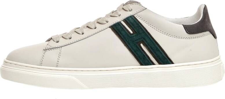 Hogan Witte Leren H Groene Sneakers Wit Heren