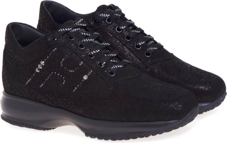 Hogan Lage suède sneakers met Rhinestone H-detail Zwart Dames