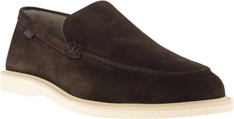 Hogan Sportieve suède mocassin met reliëf monogram Brown Heren