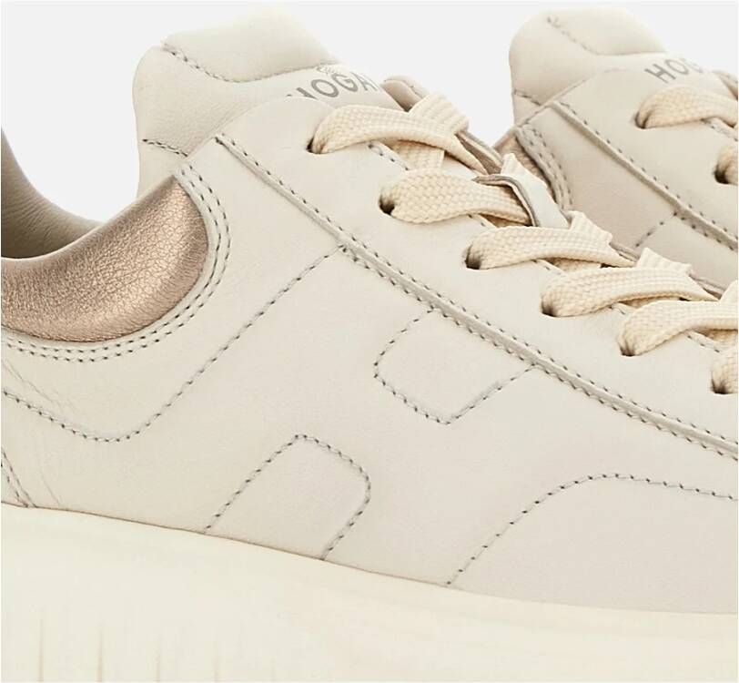 Hogan Strepen Sneakers Ivoor Metallic Nappa Beige Dames