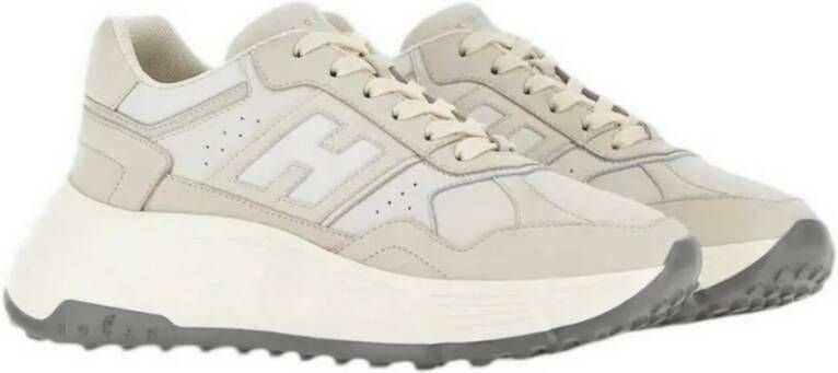 Hogan Suède en leren neutrale sneakers Beige Dames