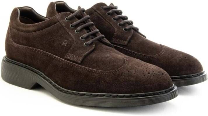 Hogan Suède herenschoenen met wingtip Brown Heren