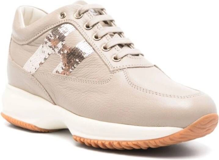 Hogan Vison Calf Sneaker met Glans Beige Dames