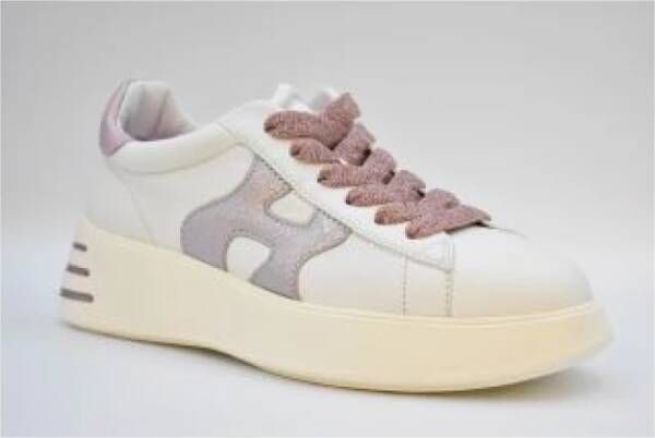 Hogan Wit-Roze Leren Sneakers Rubberen Zool White Dames