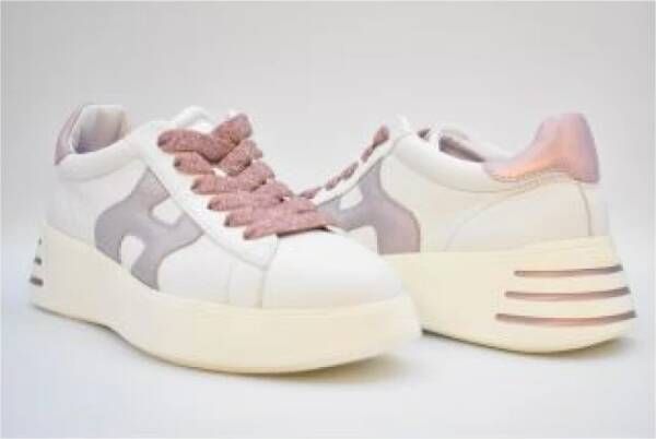 Hogan Wit-Roze Leren Sneakers Rubberen Zool White Dames