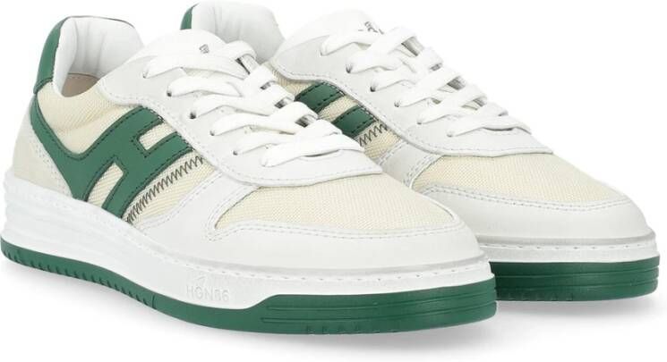 Hogan Witte en Groene Leren Sneakers Vintage Stijl White Heren