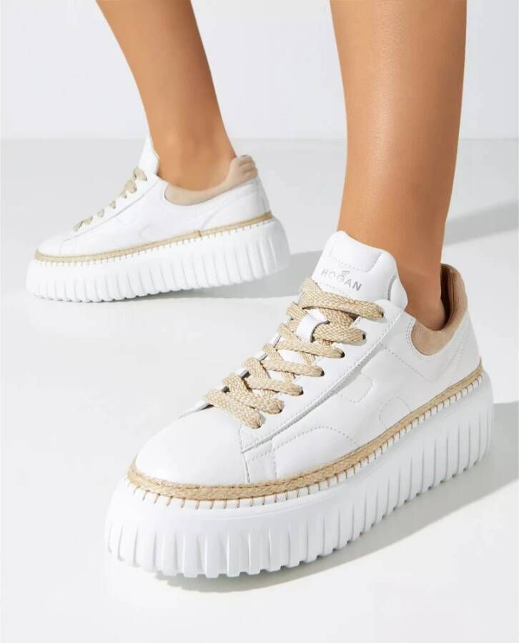 Hogan Witte leren sneakers met beige suède White Dames