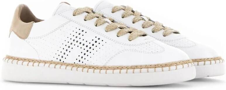 Hogan Witte Leren Sneakers met Geperforeerd H-Detail White Dames