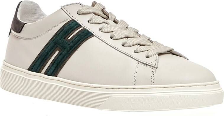 Hogan Witte Leren Sneakers met Groen Logo White Heren