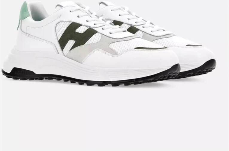 Hogan Witte leren sneakers met groene accenten White Heren