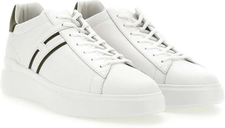 Hogan Witte Leren Sneakers met Groene Profielen White Heren