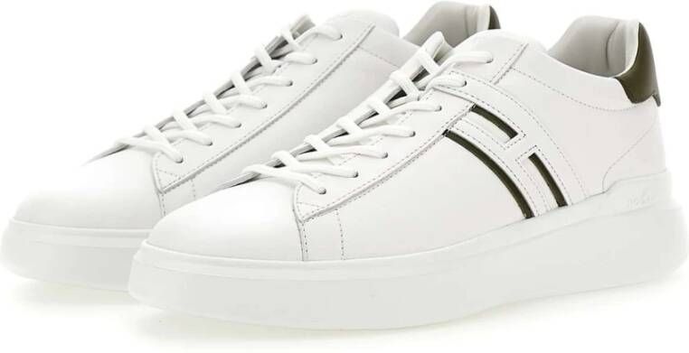 Hogan Witte Leren Sneakers met Groene Profielen White Heren