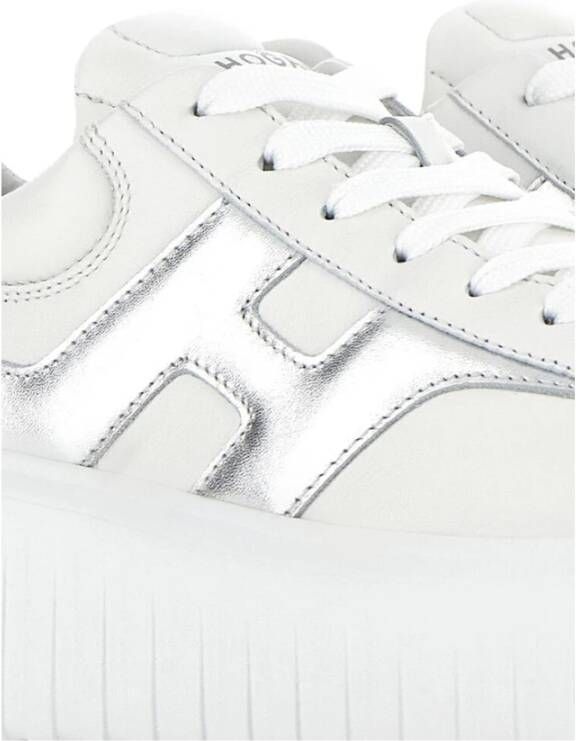 Hogan Witte Leren Sneakers Metallic Finish White Dames