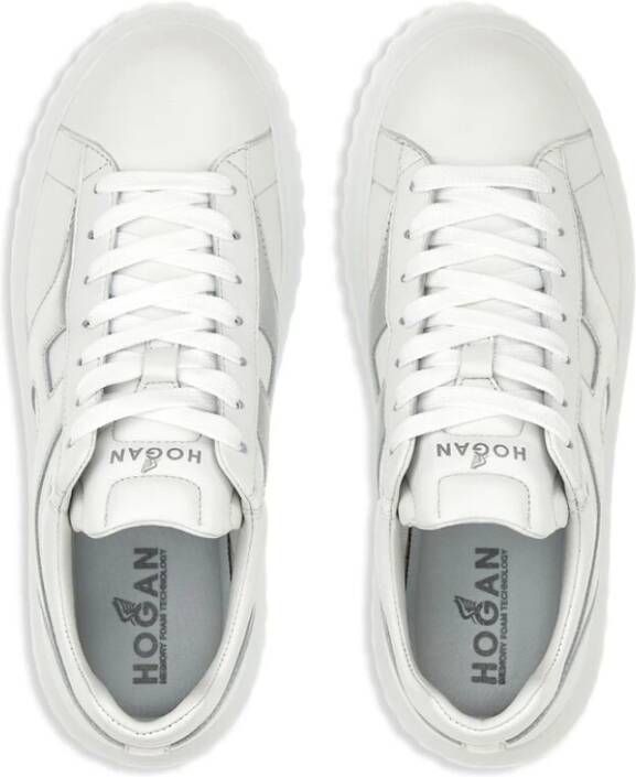 Hogan Witte Leren Sneakers Metallic Finish White Dames