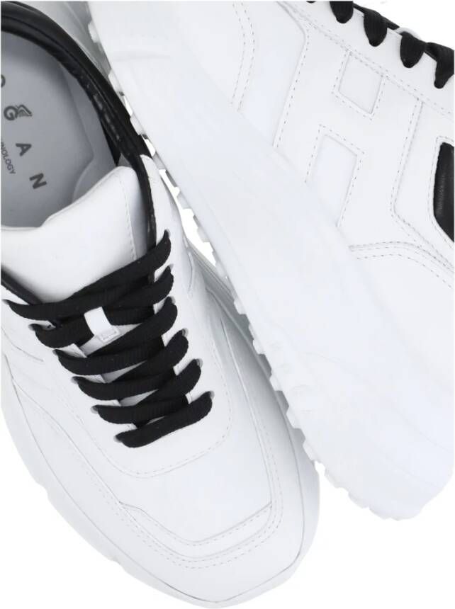 Hogan Witte Leren Sneakers Ronde Neus Logo White Dames