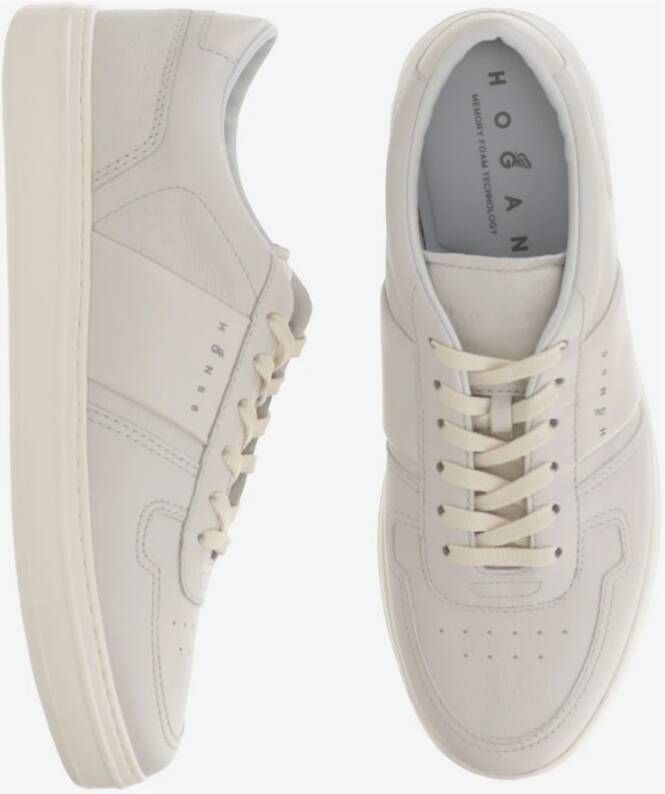 Hogan Witte Leren Sneakers Ronde Neus Vetersluiting White Heren