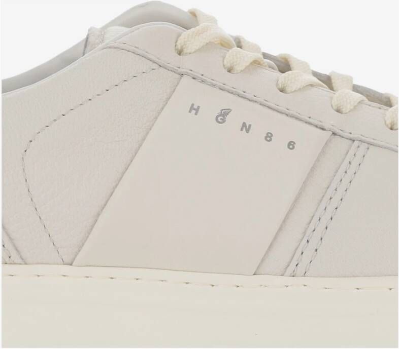 Hogan Witte Leren Sneakers Ronde Neus Vetersluiting White Heren