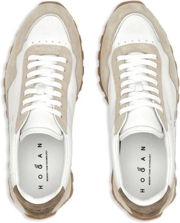 Hogan Witte Leren Sneakers Tonal Stiksels White Heren