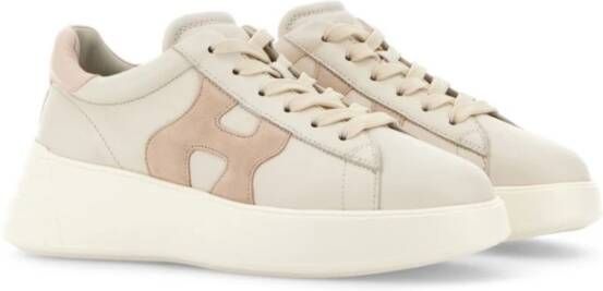 Hogan Witte Roze Leren Platte Schoenen Beige Dames