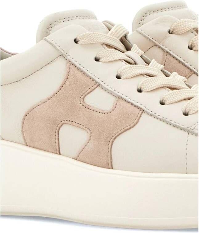 Hogan Witte Roze Leren Platte Schoenen Beige Dames