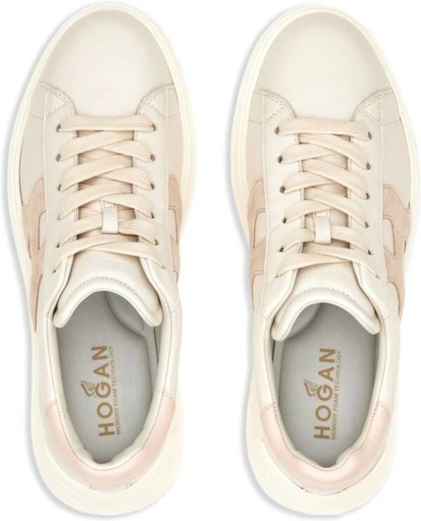 Hogan Witte Roze Leren Platte Schoenen Beige Dames