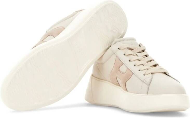 Hogan Witte Roze Leren Platte Schoenen Beige Dames