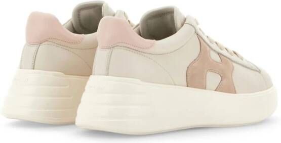 Hogan Witte Roze Leren Platte Schoenen Beige Dames