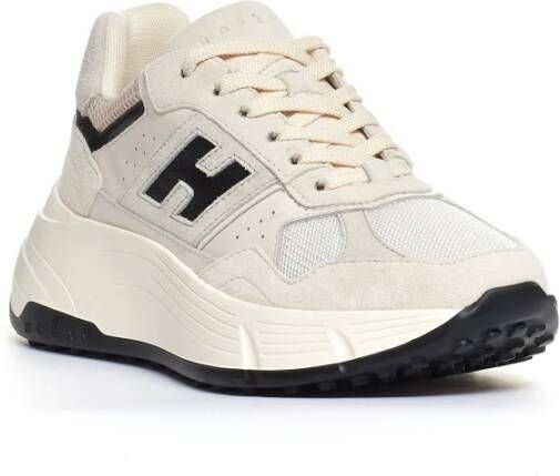 Hogan Witte stof zwarte sneakers White Dames