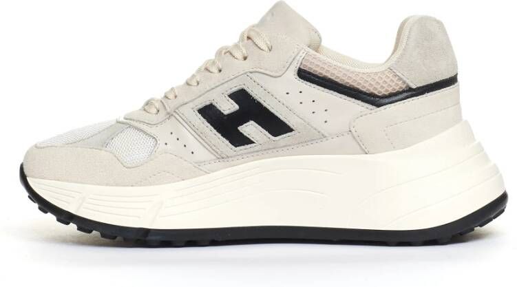 Hogan Witte stof zwarte sneakers White Dames